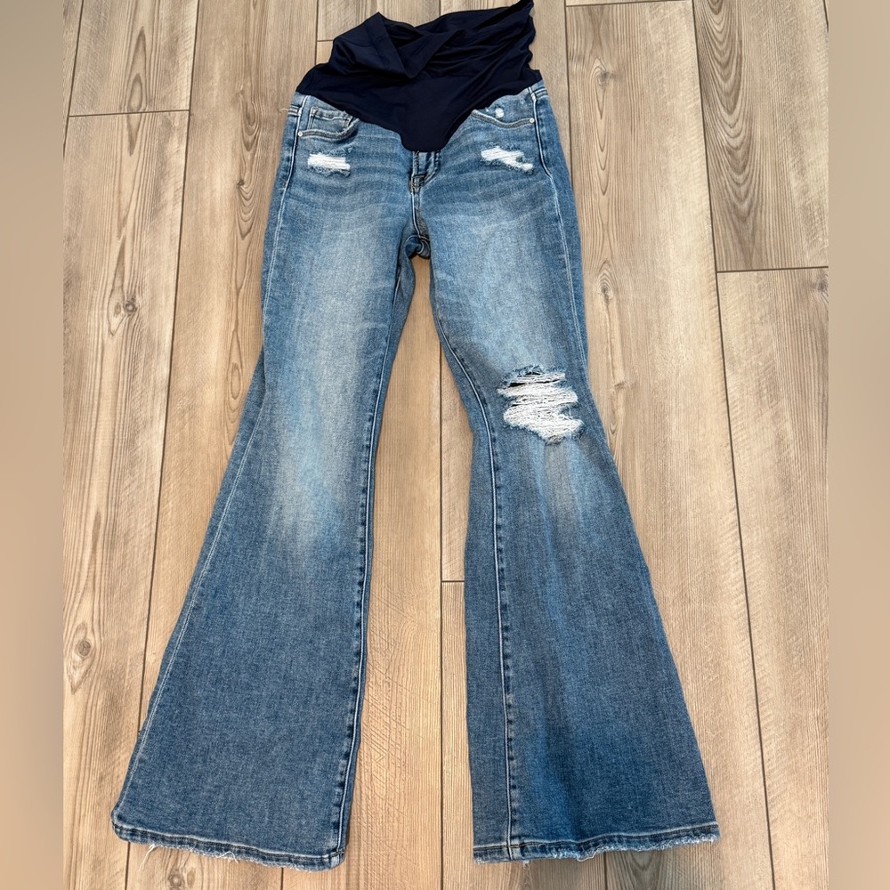 Maternity Distressed Blue Flare Jeans